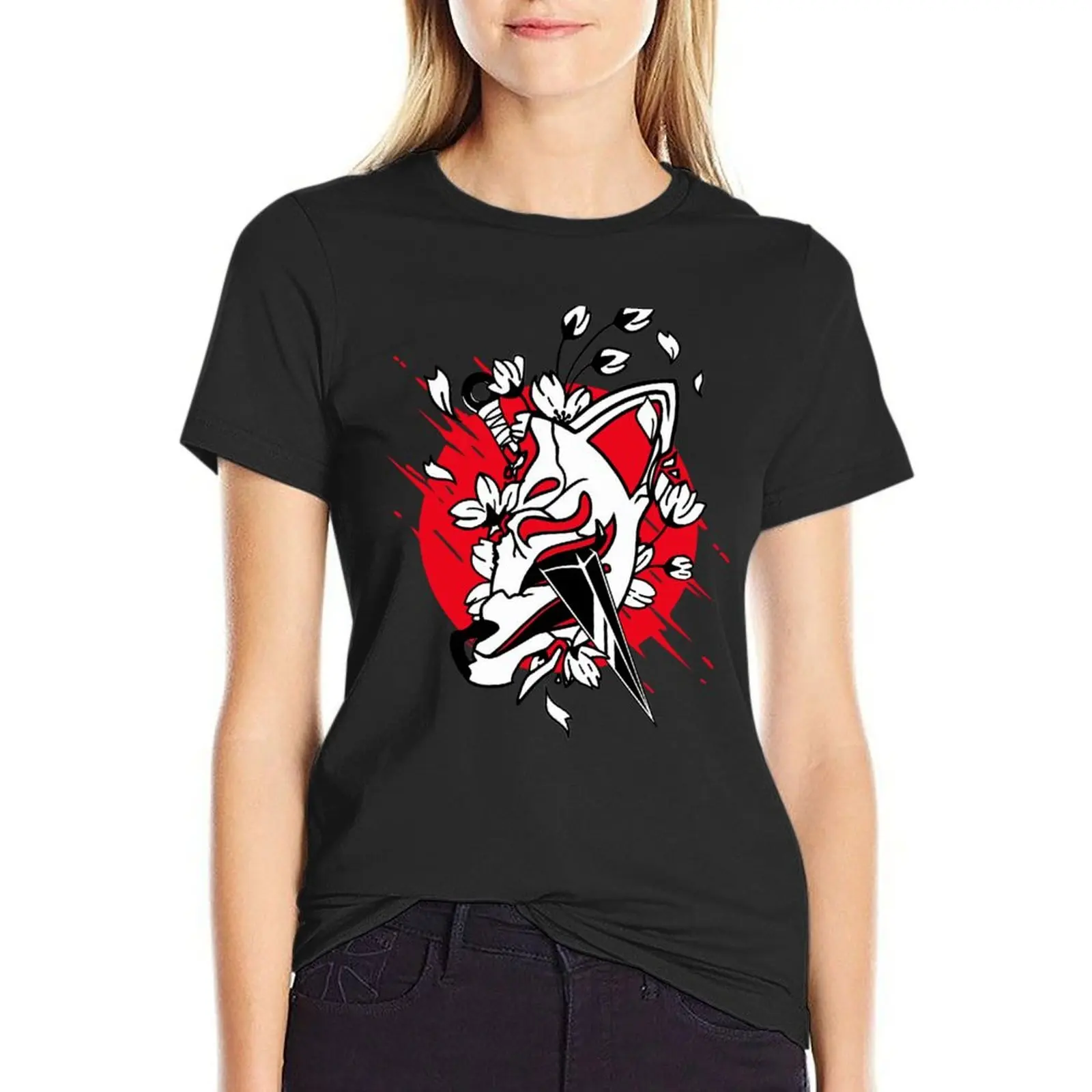 Футболка kitsune mask shinobi kunai футболка с животным принтом для девочек корейская модная