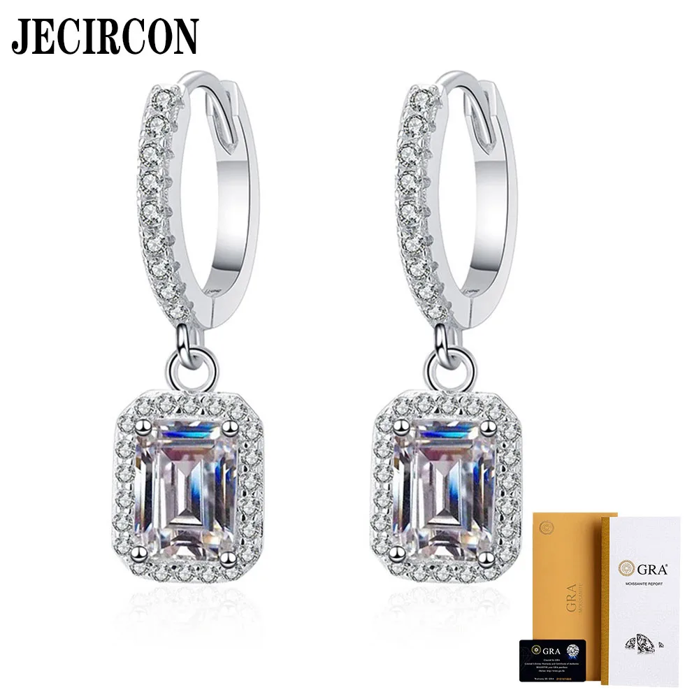 Женские серьги-подвески с муассанитом из серебра 925 пробы 5 х7 мм