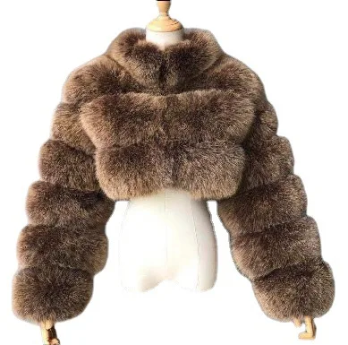 2022 New style imitation fur short coat European and American fashion imitation fur coat women stand collar long sleeve