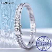shipei simple 100 925 sterling silver created moissanite gemstone party unisex basic bracelet bangle fine jewelry wholesale