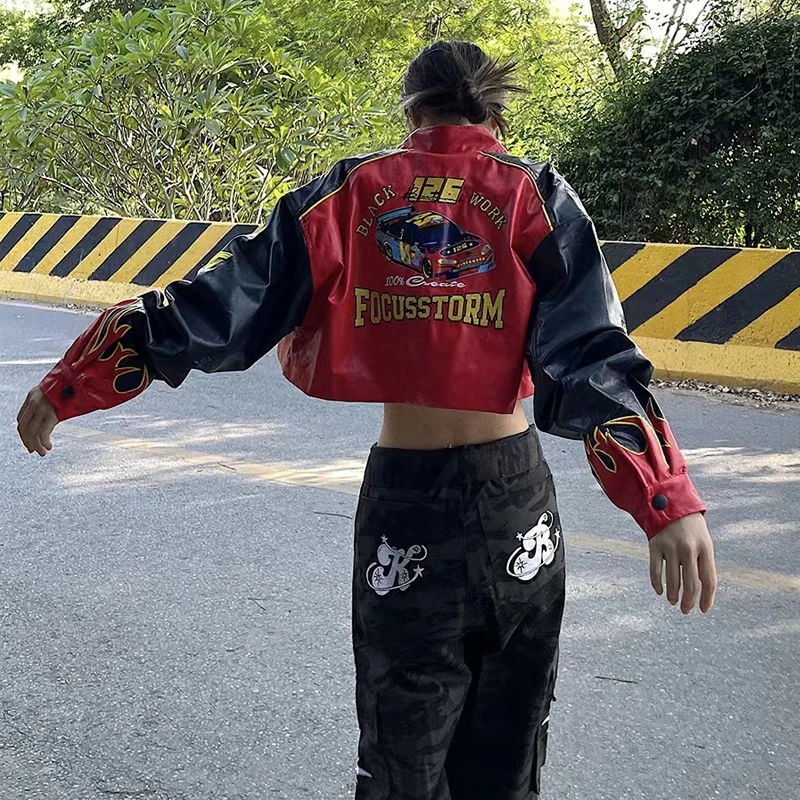 

yiciya jackets black leather coats winter bomber women varsity oversize Racing Motorcycle baseball Jacket Long Sleeve Coat tops