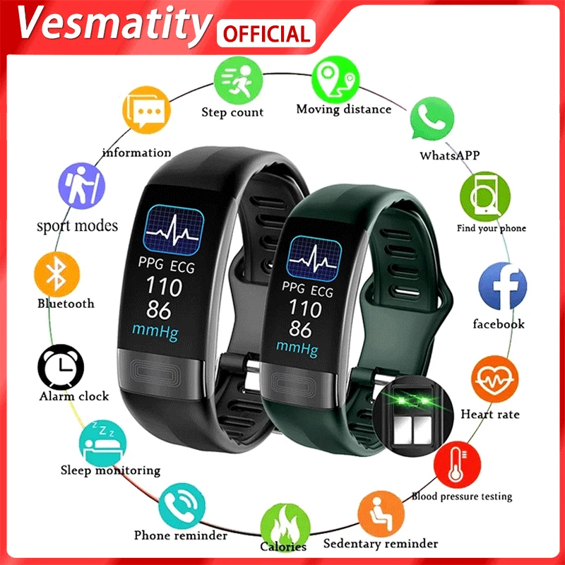 

P11 Plus ECG+PPG Smart Bracelet Blood Pressure Heart Rate Monitor Band Fitness Tracker Pedometer Waterproof Sport Smartband