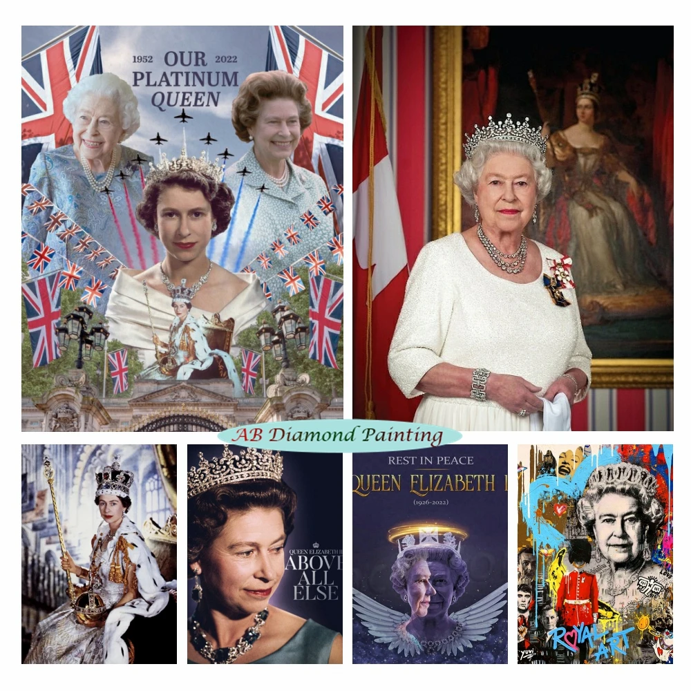

Queen Elizabeth 5D Diy AB Drills Diamond Painting Kit Portrait Wall Art Picture Diamond Mosaic Beads Cross Stitch Home Decor