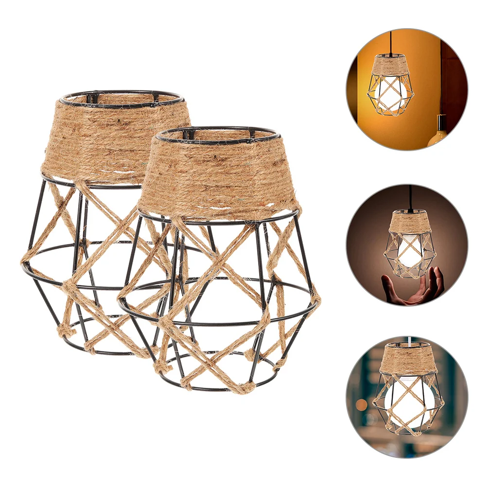

2 Pcs Ceiling Light Shade Chandelier Lamps Wall Covers Rope Pendant Metal Cage Lampshade Hanging