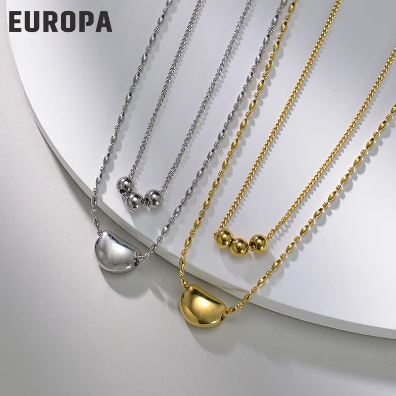 

2022 New simple double layer round bead gold plated lady necklace, fashion gold and silver bean clavicle chain, women's jewelry