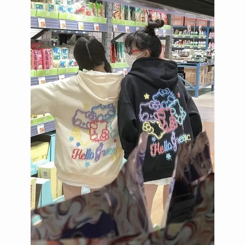 

Новинка, одежда Sanrio, модные толстовки с капюшоном Hello Kitty, Женская милая куртка в стиле колледжа, Y2k, топы для пар