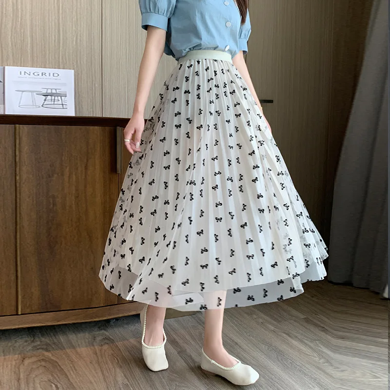 

Butterfly Mesh Pleated Skirt Spring Summer New Elastic High Waist Slimming Comfortable Fashion Sweet Slim Mid-Length Half Skirt