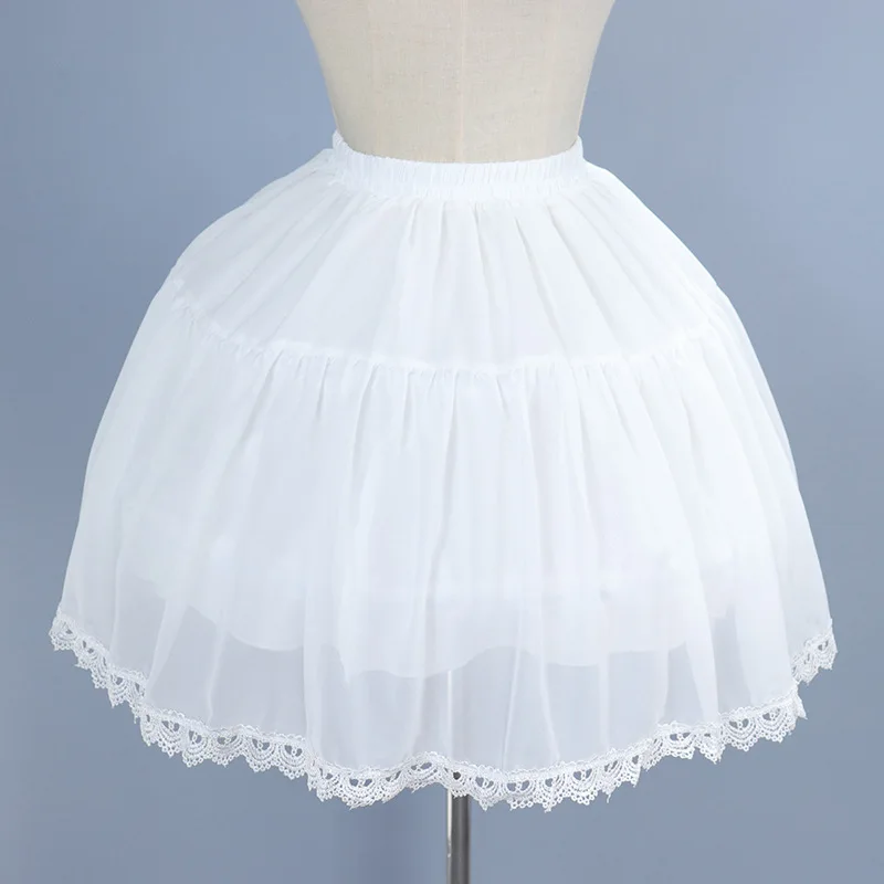 

Girls White Crinoline Petticoats Short Chiffon Ball Gown Lace Trim Underskirt for Lolita Cosplay Costume