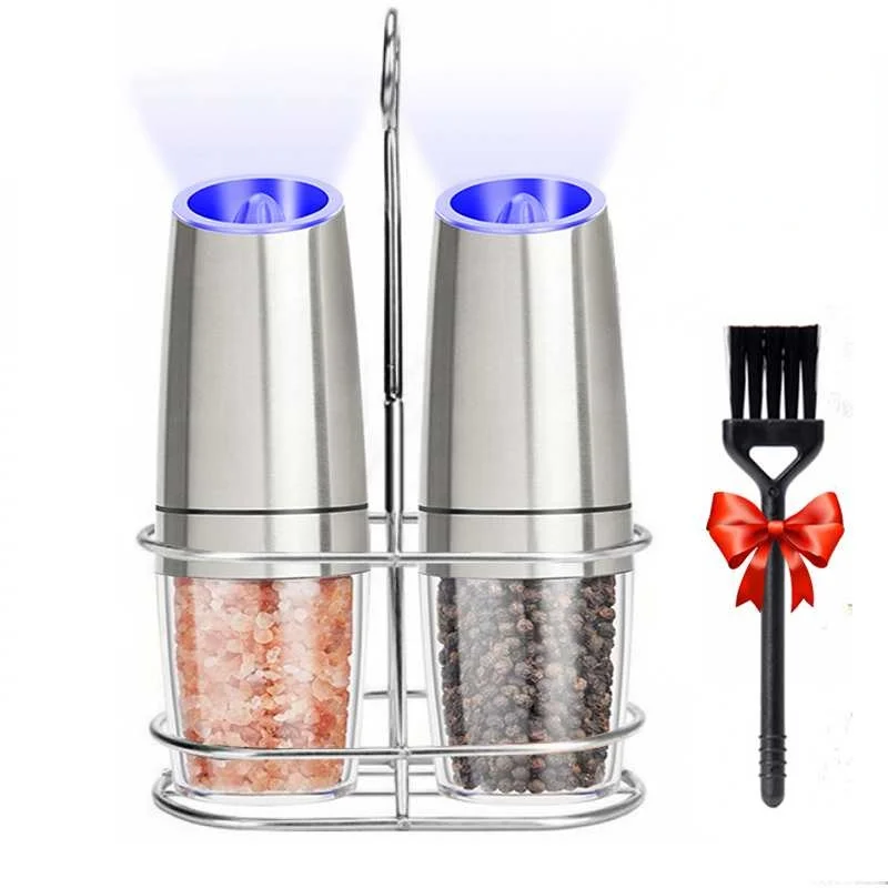 

Electric Salt and Pepper Grinders Stainless Steel Automatic Gravity Herb Spice Mill Adjustable Coarseness Kitchen Gadget Sets