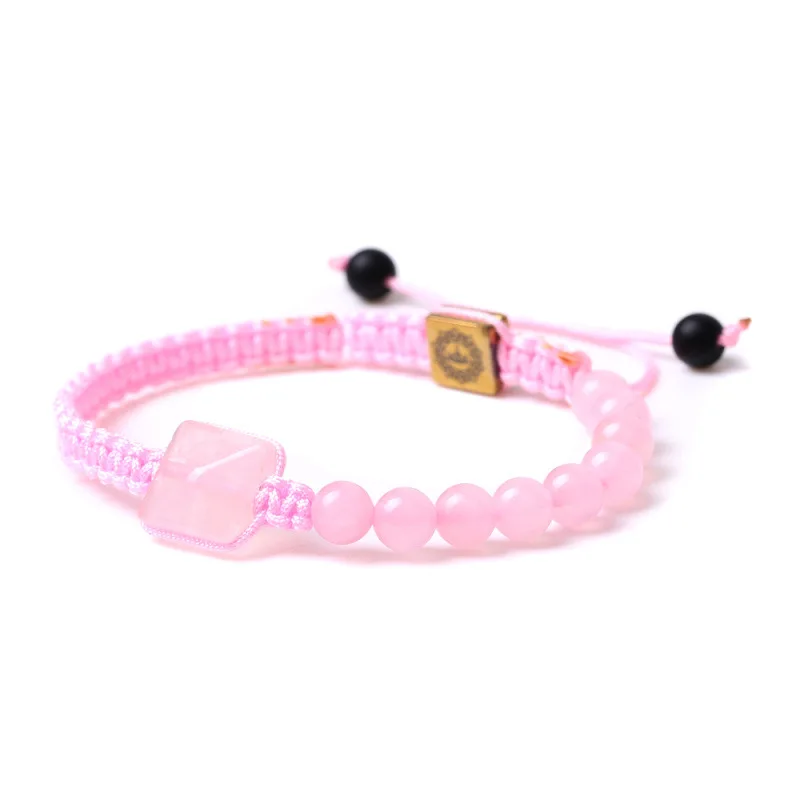 

6mm Chakra Tiger Eye Rose Quartz Amethyst Stone Beads Strand Bracelet Lovers Rope Braided Adjustable Bracelet for Women Jewelry