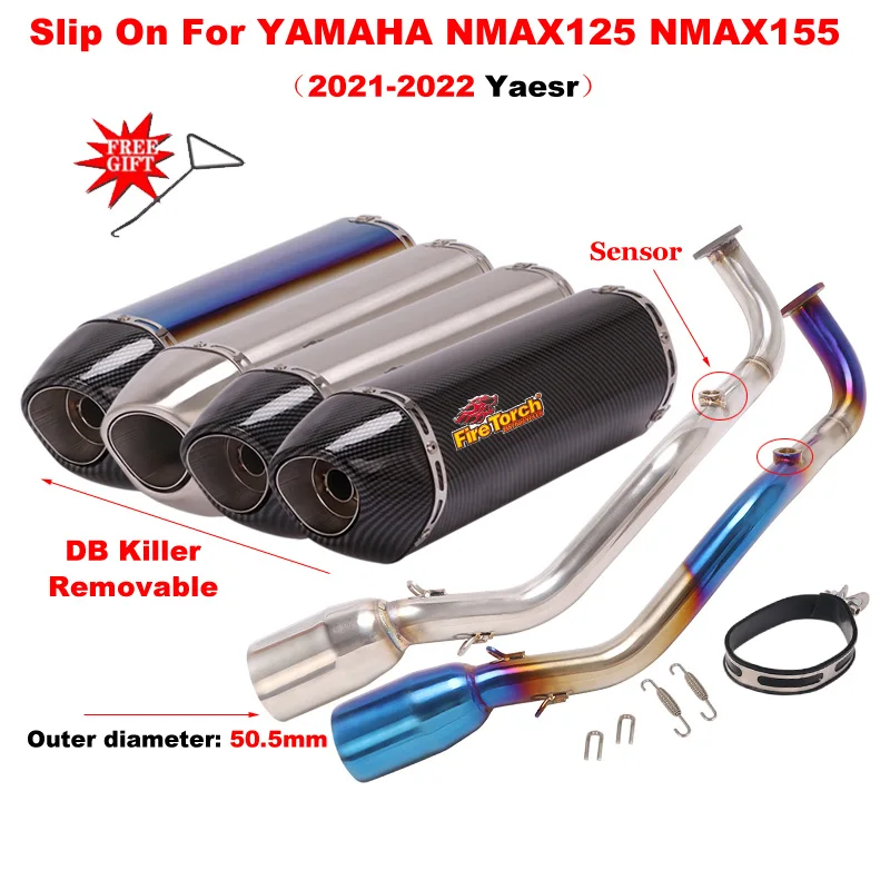 

Slip On For YAMAHA NMAX 125 155 NMAX155 NMAX125 2020 - 2022 Full Motorcycle Exhaust Escape Front Link Pipe 51mm Muffler Moto