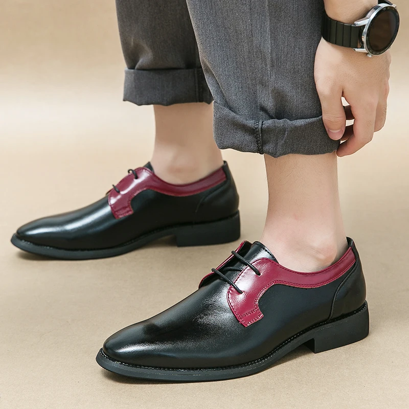 

Luxury Brand Men Leather Shoes Lace Up Pointed Toe Mixed Colors Prom Oxford Mens Dress Shoes Wedding Office Formal Shoes Men