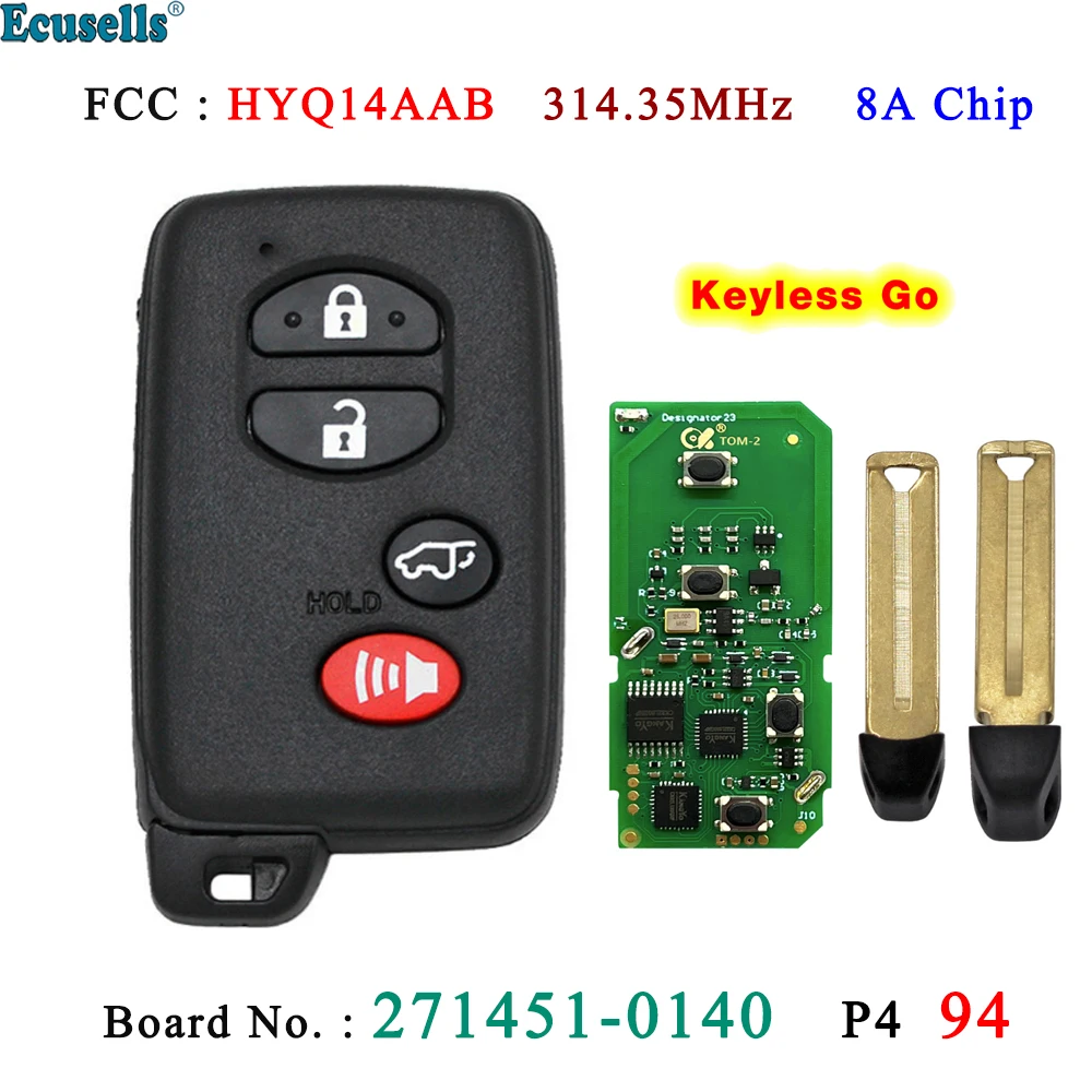 Ecusells PN 89904-48110 Smart Proximity Remote Key 4 кнопки 314 3 МГц 4D чип для Toyota Highlander FCC ID HYQ14AAB 271451 -0140