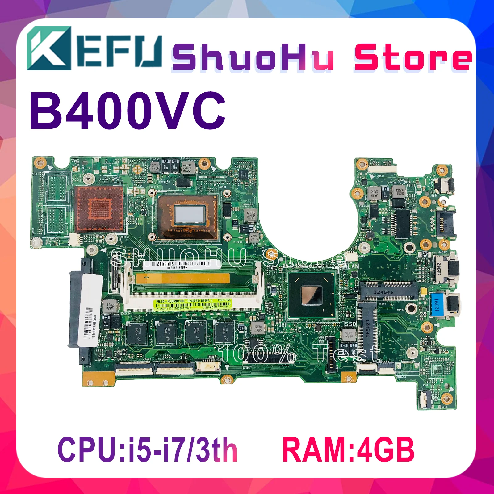 

KEFU B400VC Notebook Mainboard For ASUS Pro B400A B400V Laptop Motherboard i3 i5 i7 4GB/RAM UMA/GT620M MAIN BOARD TEST OK