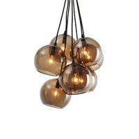 American style glass combination chandeliers lights living room restaurant vintage bedroom brown glass string pendant lamps