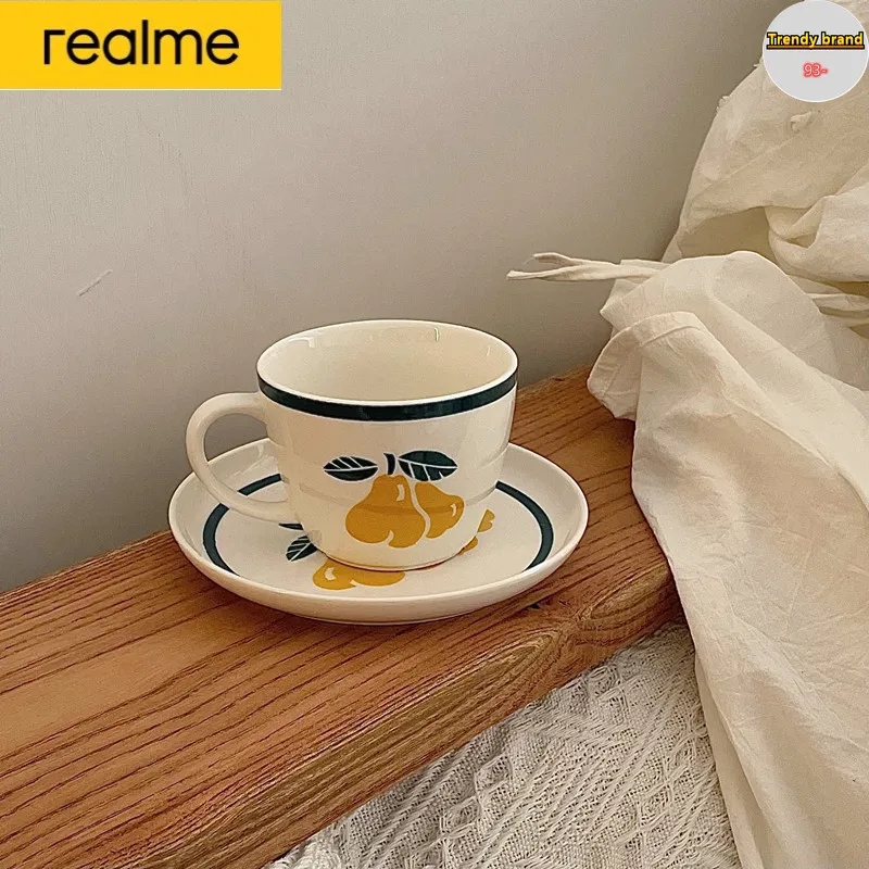 

Набор керамических кофейных чашек Realme в скандинавском стиле с фруктами, белым цветом, декоративная чашка для кофе, молока, чая, блюдце, много...