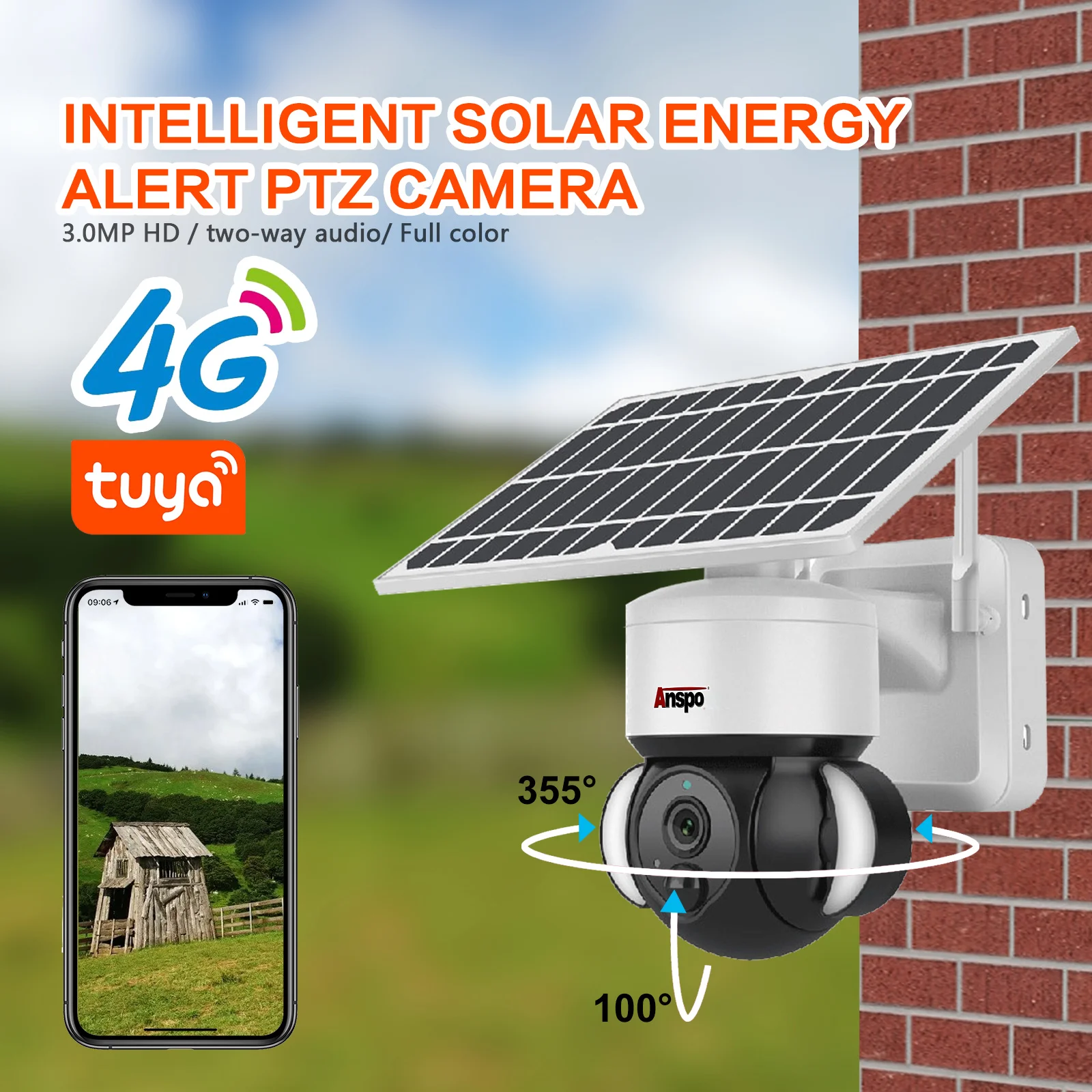 Tuya 3MP Outdoor Solar Battery Powered PTZ Wihte Camera 4G Night Vision PIR WIFI Security Cam CCTV W/64G SD Card   Weatherpr