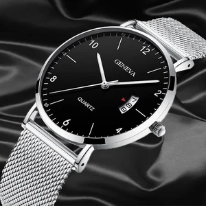 Imported Men Watches Business Quartz Wrist Watch Minimalist Mens Ultra-thin Stainless Steel Mesh Belt Calenda