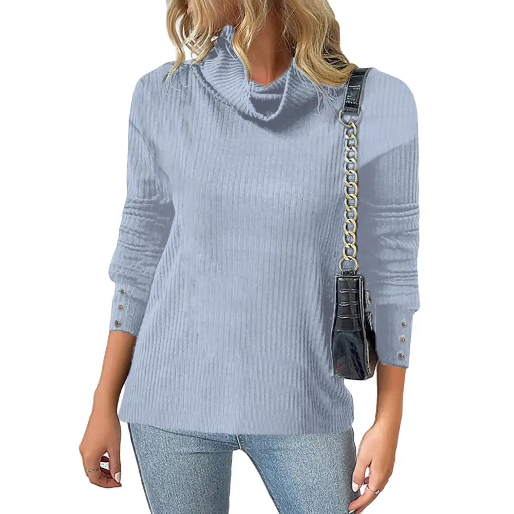 

Женская водолазка с длинным рукавом, пуговицами и манжетами, свитер в рубчик, зимний однотонный Свободный теплый свитер для женщин, свитер женский