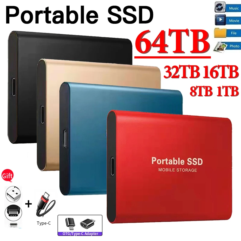 

Portable external ssd 1TB High Speed Mobile Solid State Drive 2ТВ external hard drive for Laptop/mac/phone USB3.1