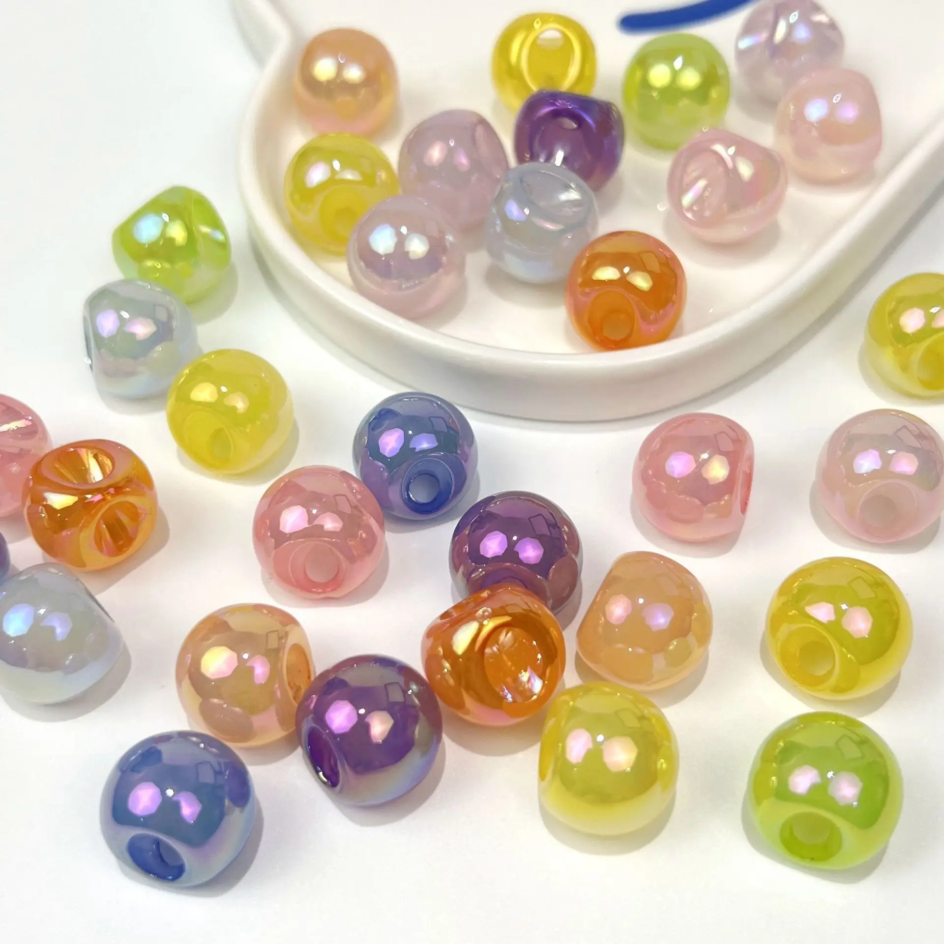 

10pcs/bag 16mm Acrylic Jelly Color System Hemipore Bead Color-plated Illusion Circular Beads Jewelry Making Supplies