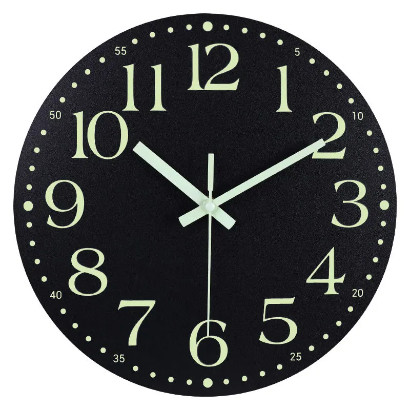 

12-inch Wall Clock Simple Style Black Luminous Living Room Decoration Battery-powered for Living Room Silent Sweep Seconds