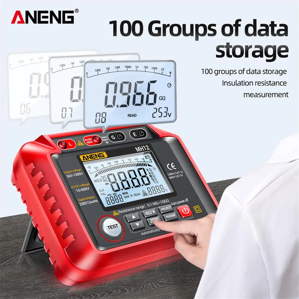 

NEW Aneng Mh12 Digital Megohmmeter Meters Insulation Earth Resistance Tester 2000 Count High Precision Megger Meter