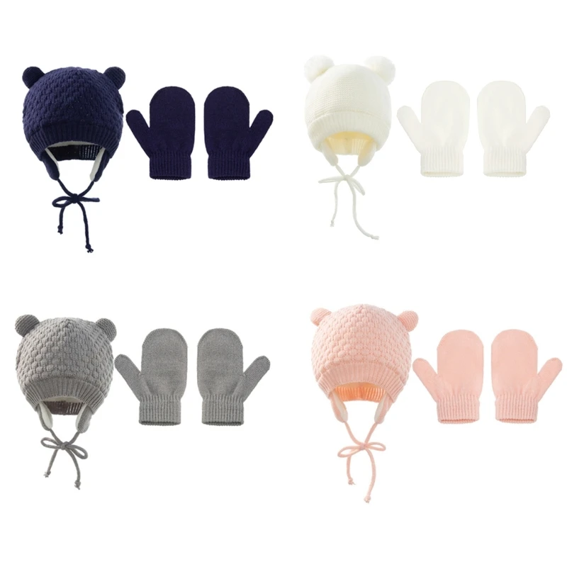 

Winter Baby Hat Glove Set for Kids Beanies Child Pom Knit Warm Bonnet Suit