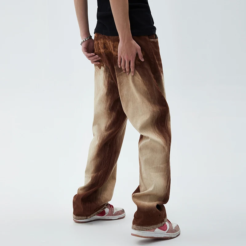 

Back Letter Stars Embroidery Retro Jeans for Men and Women Harakjuku Washed Ripped Casual Denim Trousers Loose Streetwear Jean