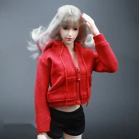 16 female soldier sports hoodie casual red jacket top with zipper pockets accessories fits 12 inches action figure dolls