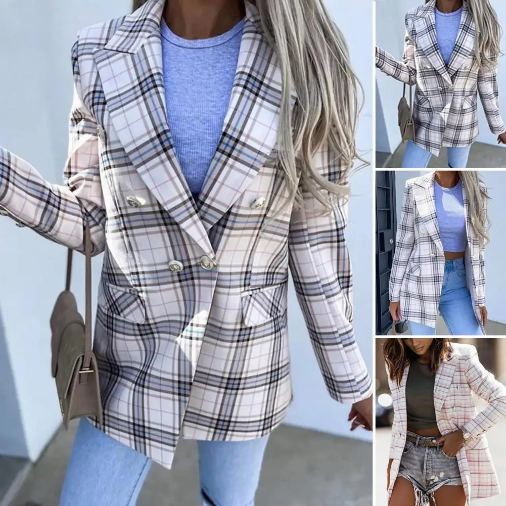 

Chic Button Placket Mid-length Women Suit Jacket Blazer Coat Cold Resistant Flap Pockets