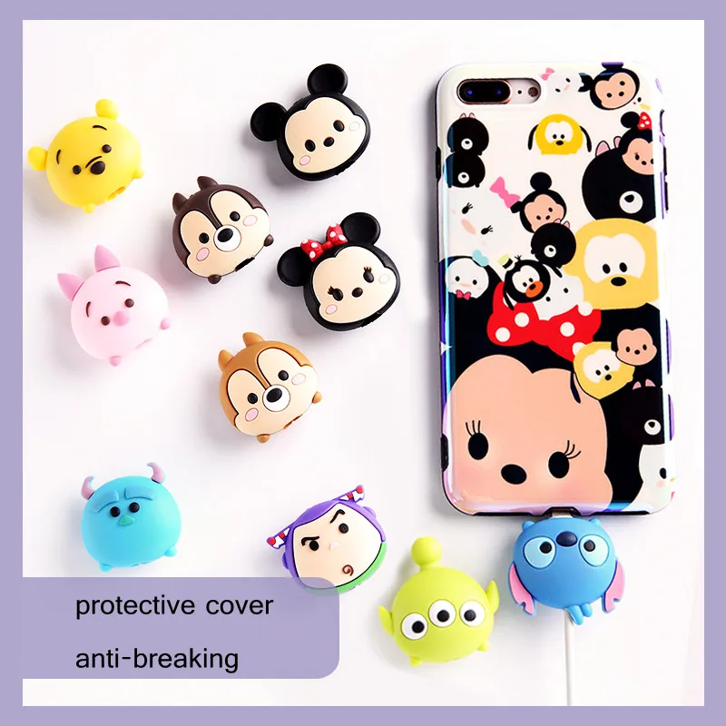 

Disney Mickey Minnie Stitch Chip Cable Bite Phone Charger Cable Protector Cord Data Line Cover Decor Smartphone Wire Accessories