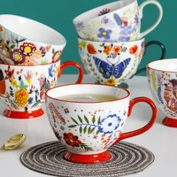 1pcs american hand painted ceramic cups creative pastoral style mugs large capacity breakfast cups home cereal cups