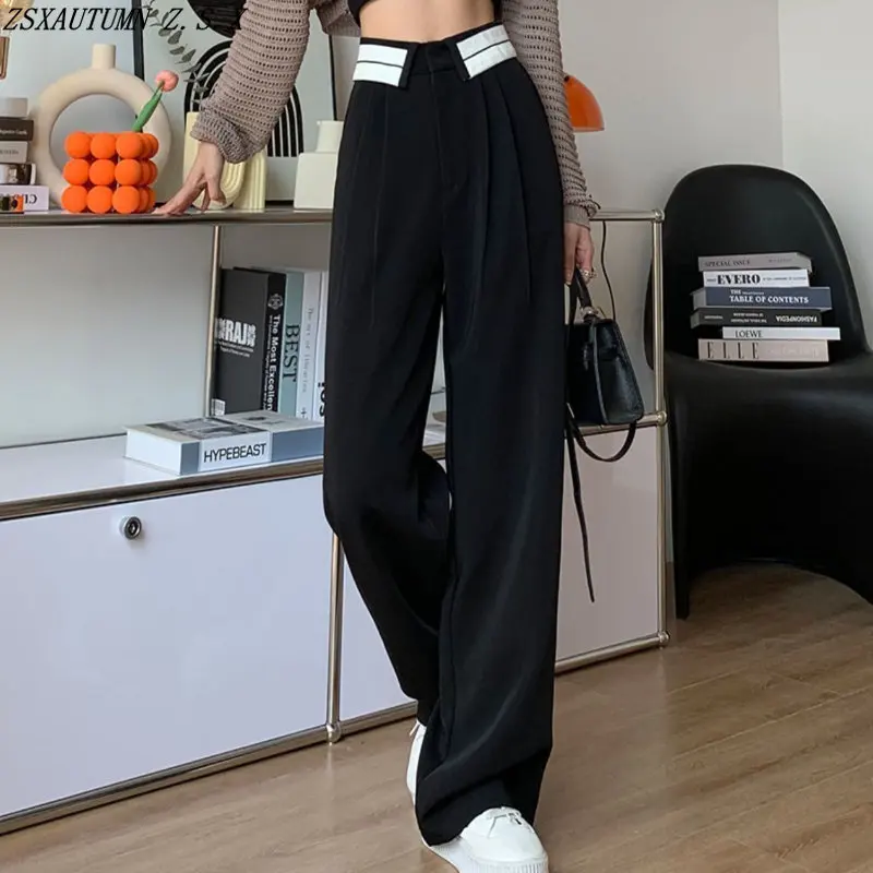 

Брюки женские Костюмные с завышенной талией, прямые широкие брюки, элегантные модные Слаксы в Корейском стиле, винтажные, весна-лето
