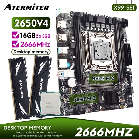 Комплект материнской платы Atermiter D4 DDR4 с процессором Xeon E5 2650 V4 LGA2011-3, 2 шт