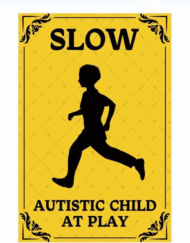 EMOHT Wrnng Sgn Slow utstc Chld t Ply Metl Tn Wll rt Decortons Gfts Decor nt-Rust Outdoor ndoor for Home Ho