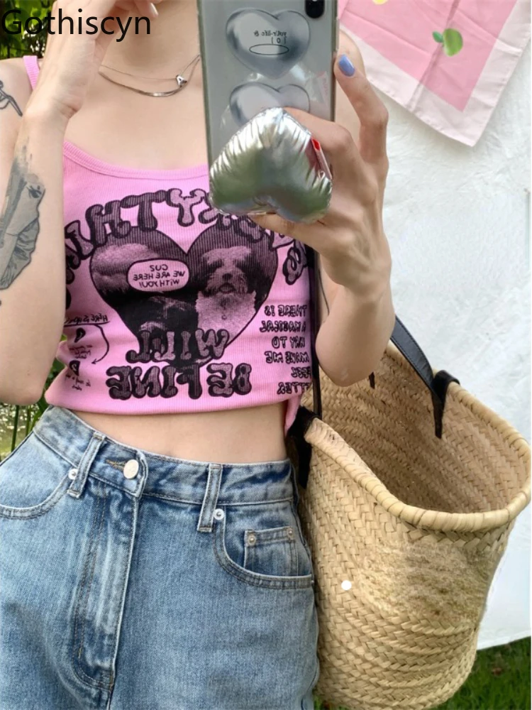 Топ на бретелях годоiscyn Y2k летние розовые укороченные топы без рукавов одежда для