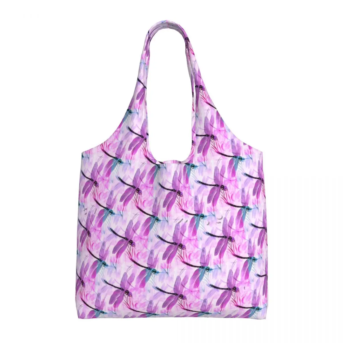 

Pink Dragonfly Shopper Bag Cute Animal Print Outdoor Handbags Women Print Shoulder Bag Kawaii Polyester Tote Bag