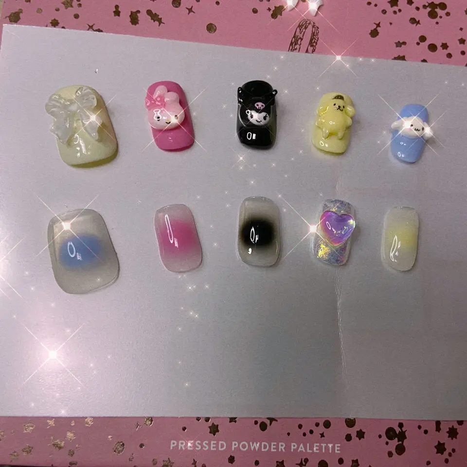 

Kawaii DIY Hello Kitty Kuromi My Melody Cartoon Press on Nails Y2K Handmade Anime Toy False Tips 3D acrylic nail accessories art