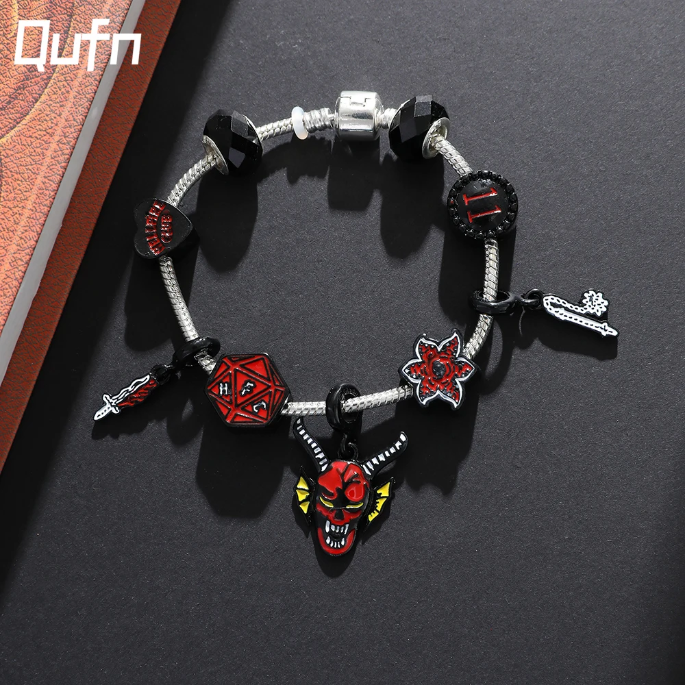 

Hellfire Club Charms Bracelet Demogorgon 011 26 Letters Jewelry Black Color Women DIY Enamel Beads Brand Bracelets Pulseira