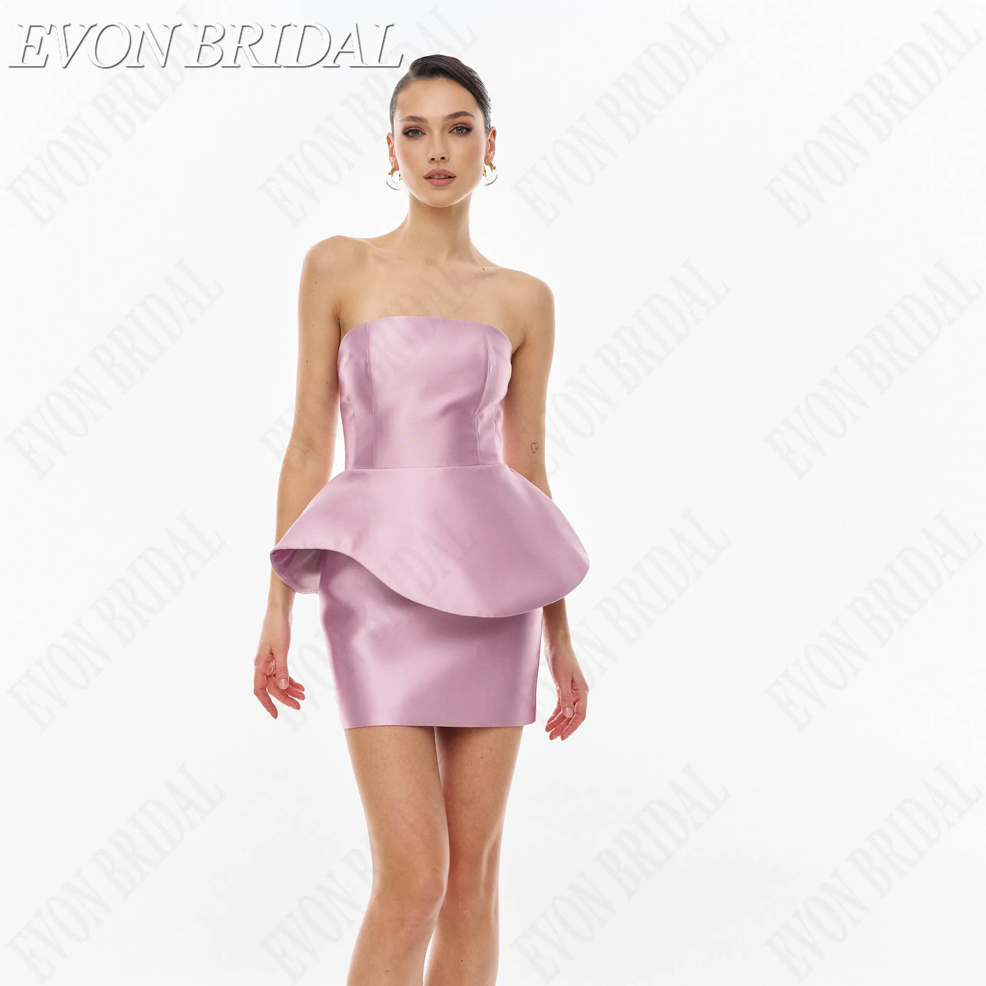 Фото EVON BRIDAL Без Бретелей Атлас Съемная Тюлевая Шлейф Прямое Платье С Молнией Сзади На Заказ Из Гладкого Блестящего Атласа 2026 Женское Вечернее Платье Для Клубов Свадеб Балов И Официальных Мероприятий №1