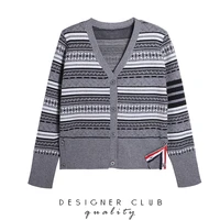 tb cardigan jacket womens spring and autumn new color blocking striped retro college style loose sweater top