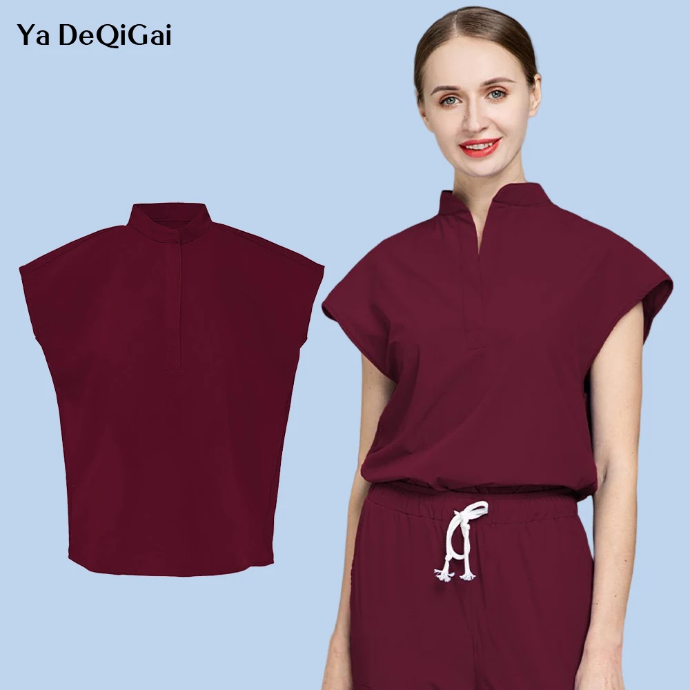 

Medical Accessories Wholesale Nurse Uniform Scrub Top Short Sleeve Blouse Solid Color Medical Clothes Doctor Workwear Lab Shirt