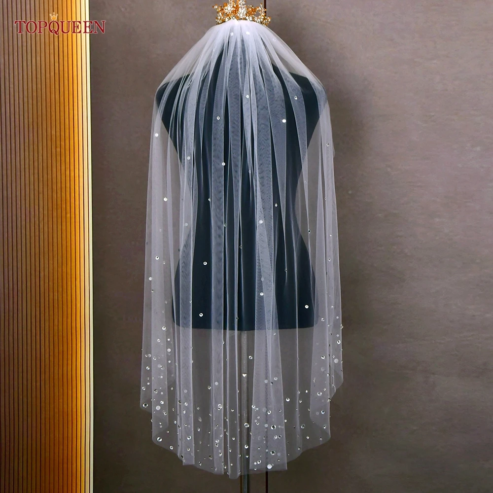 TOPQUEEN V148 Роскошная свадебная вуаль с бриллиантами свадебная фата Длинная свадебная вуаль для невесты 2022 свадебные украшения, аксессуары