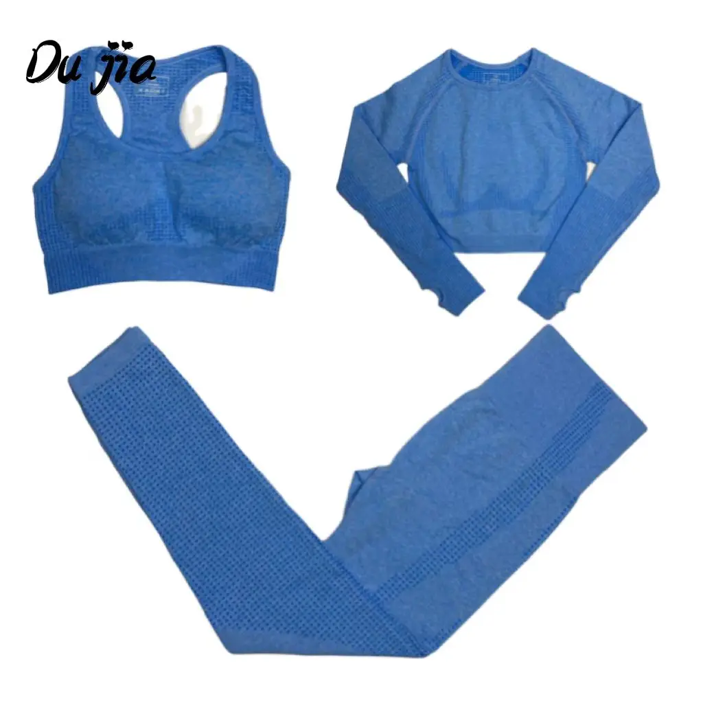 

3 шт., женский спортивный бюстгальтер с длинным рукавом и бесшовные леггинсы