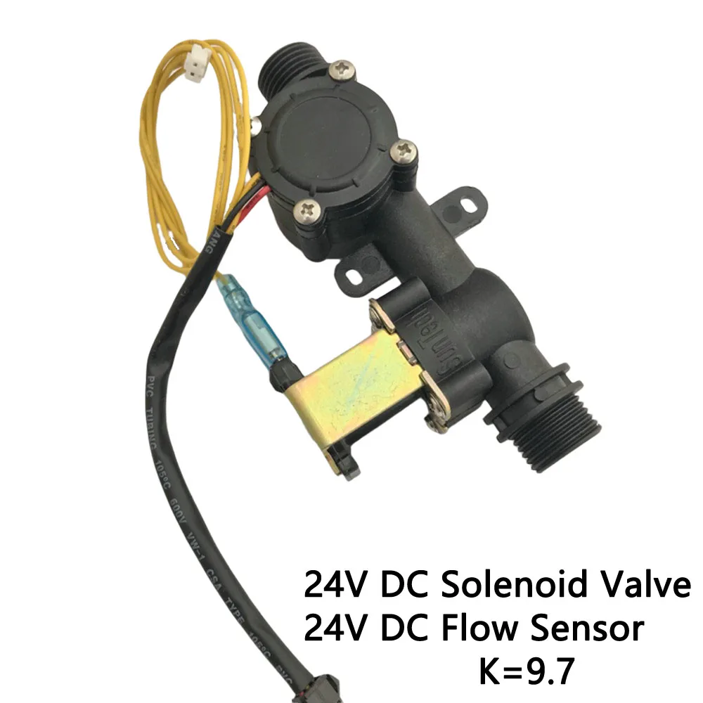 

USN-HS21TX G1/2" 24V Water Flow Sensor NPN Turbinemeter 1-30L/min Integrated With DC24V Normally Closed Solenoid Valve G1/2“