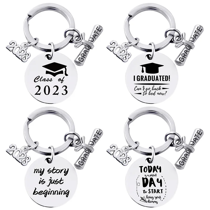 

Key chain hang stainless steel circular 2023 graduation season gift gift engraving metal keychains