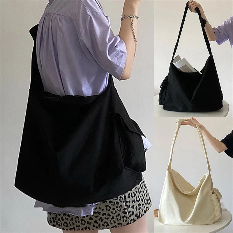 

Canvas Shoulder Bags Korean Satchel Female Fashion Handbags Cotton Cloth Crossbody Large Capacity Students Bags Women 2023 New