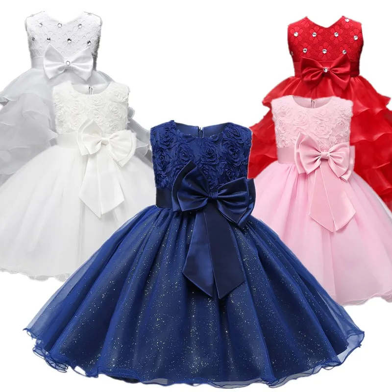 Toddler Kids 1st Birthday Princess Dress Flower Girls White Dress for Wedding Sleeveless Sequin Party Prom Short Baby's Dresses