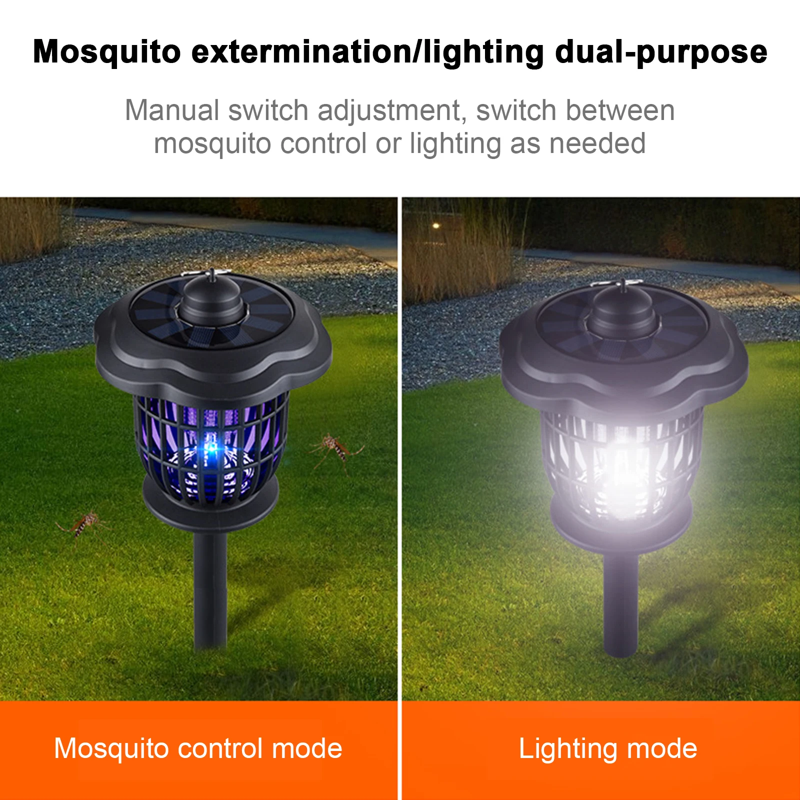 ZK20 Solar energy outdoor lighting courtyard lawn mosquito repellent and fly killing lamp light control sensor + human body sens